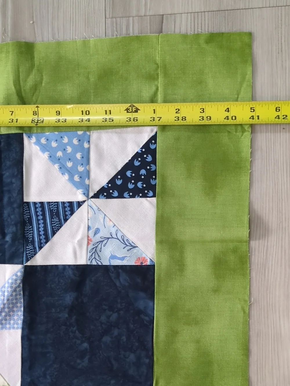 Handmade Unfinished Quilt Top UFO Blue Green Pinwheel Patchwork 41 x 35.5